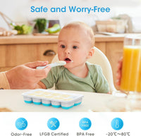 DOQAUS Ice Cube Tray with Lid and Bin - 4 Pack Silicone Ice Cube Trays for Freezer, Stackable Ice Bucket Kits with Storage Container & Scoop for Kitchen, RV, Cocktail, Coffee