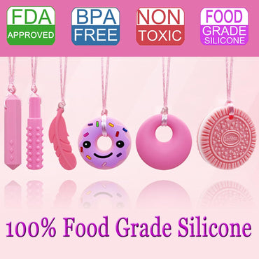 Chew Necklaces for Sensory Kids, Silicone Chewy Necklace for Children with Autism, ADHD, SPD, Chewing, 6 Pack Autism Sensory Toys