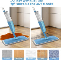 PAPCLEAN Microfibre Spray Mop with 3 Reusable Pads and Refillable Bottle, 360 Degree Spin Mop for Hardwood, Marble, Tile, Laminate, or Ceramic Floors - Cyan Blue