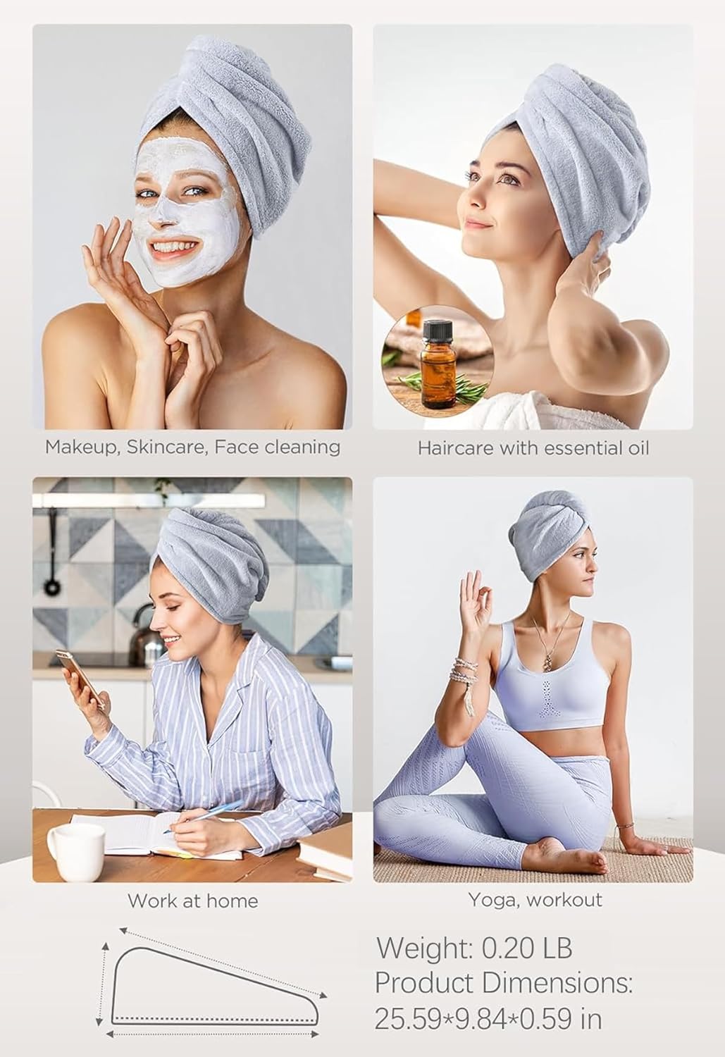Hicober Microfiber Hair Towels, 3-Pack Drying Wraps for Curly Hair - Cart Shape