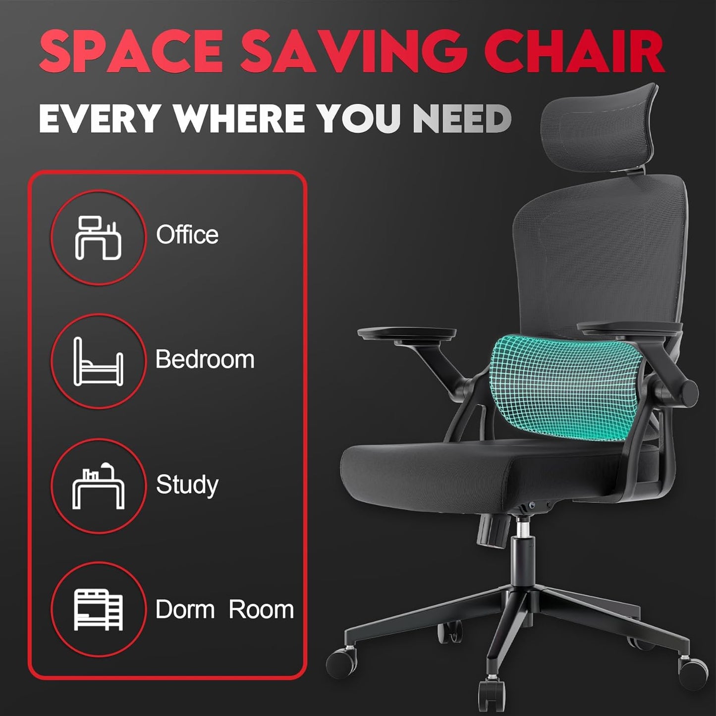 Ergonomic Office Chair - 400LB Comfy Desk Chairs with Adjustable Headrest and Lumbar Back Support, Mesh Computer Chairs with Wheels and Arms for Home Office, Study, Bedroom and Dorm