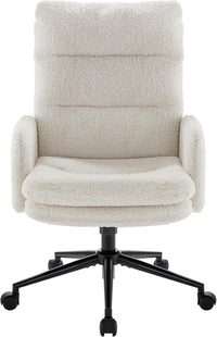 IWMH High-Back Home Office Chair,Upholstered Desk Chair with Armrests,Height Adjustable Armchair with Wheels, Swivel Office Desk Chair, Ergonomic Computer Task Chair, Leisure Armchair Cashmere(White)