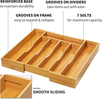 Expandable Bamboo Kitchen Drawer Organizer for Cutlery and Utensils, Adjustable Bamboo Wood Cutlery Tray in Drawer for Flatware and Silverware in Kitchen, (Natural)