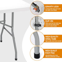6ft Folding Table - Heavy Duty Portable Table for Parties, Camping & BBQs, Folds in Half for Easy Storage, No Assembly Required, White