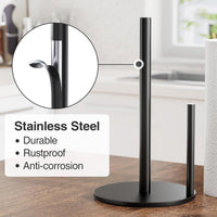Paper Towel Holder Black, Premium Stainless Steel Kitchen Roll Dispenser, Countertop Roll Organizer with Weighted Base
