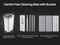 JOYMOOP Mop and Bucket with Wringer Set, Hands Free Flat Floor Mop and Bucket, with 3 Washable Microfiber Pads, Wet and Dry Use, Floor Cleaning System