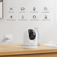 Security Camera Indoor-2K 360° WiFi Cameras for Home Security，Pet/Dog/Baby Camera with Phone app, 2-Way Audio, Night Vision, 24/7 SD Card Storage, Works with Alexa & Google Home (2.4Ghz)-D1