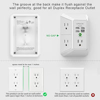 USB Wall Charger, Surge Protector, QINLIANF 5 Outlet Extender with 4 USB Charging Ports (4.8A Total) 3-Sided 1680J Power Strip Multi Plug Outlets Wall Adapter Spaced for Home Travel Office(2U2C),White
