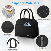 DALINDA Lunch Bag Lunch Box for Women Men Reusable Insulated Lunch Bags,Water-Resistant Cute Cooler Lunch Tote Bag, Large Capacity for Work Travel Picnic,Black