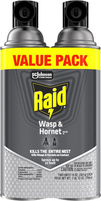 Raid Wasp & Hornet Killer Spray, Bug Killer Kills the Entire Nest, 14 Oz, 2 Count