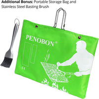 Fish Grilling Basket, Folding Portable Stainless Steel BBQ Grill Basket for Fish Vegetables Shrimp with Removable Handle, Come with Basting Brush and Storage Bag