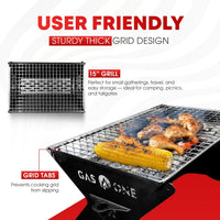GasOne 15” Portable Charcoal Grill – Foldable BBQ Grill – Camping Grills for Backyard, Bonfire, Patio – Heavy-Duty Portable Fire Pit – Camp Cooking Gear