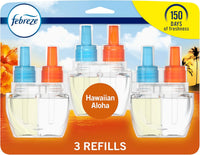 Febreze Plug In Air Freshener, Odor-Fighting Scented Oil Refill, Air Fresheners for Home and Bathroom and Kitchen, Long Lasting for Strong Odors, Hawaiian Aloha Scent, 0.87oz Refills, 3 Count