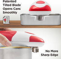 Kitchen Mama Auto Electric Can Opener: Open Your Cans with A Simple Press of Button - Automatic, Hands Free, Smooth Edge, Battery Operated, YES YOU CAN (Red)