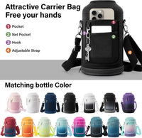 Insulated Water Bottle | Thickened Stainless Steel Vacuum Metal Thermos | Portable Sports Half Gallon Large Water Jug for Gym and Hiking with Straw, Carrier Bag, Handle Strap | BPA-Free 64 oz