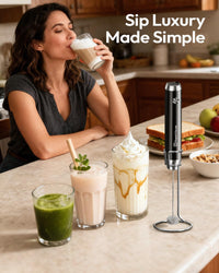 Maestri House Rechargeable Milk Frother with Stand, LunaFro Handheld Electric Foam Maker Waterproof Detachable Stainless Steel Whisk Drink Mixer Foamer for Lattes, Cappuccino