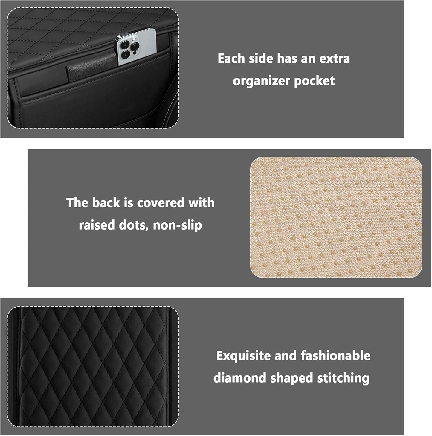 Upgraded Car Center Console Cover,Microfiber Leather Car Armrest Cover Cushion with 2 Storage Bags,Car Armrest Storage Box Interior Accessories for Most Vehicles (Black)