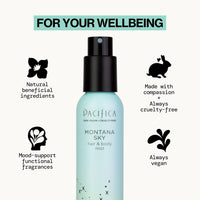 Pacifica Hair Mist Perfume & Full Body Spray for Women - Montana Sky Body Mist Fragrance w/Cedarwood, Elderflower, Black Pepper, Sage & Sandalwood Clean Beauty Alcohol-Free, Vegan & Cruelty-Free 5 oz - Cart Shape