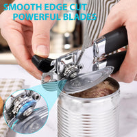 Tin Opener, Lychico 3-in-1Can Opener Handheld Heavy Duty Stainless Steel Can Openers with Multifunctional Bottle Opener, Black