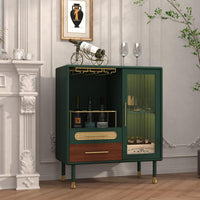 ARTPOWER Modern Coffee Bar Cabinet with Wine Glass Rack and Drawers, Green Liquor Cabinet with Pull-Out Wine Storage for Kitchen, Dining Room, Living Room