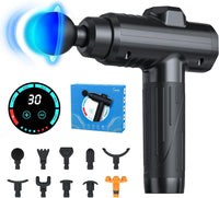 Massage Gun Deep Tissue, Portable Muscle Massage Device with 10 Massage Heads, 2025 Upgraded 30 Speeds Massager with LCD Touch Screen for Body Back Shoulder Muscle Relaxation