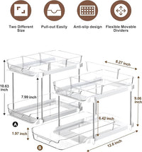 Delamu 2-Tier Multi-Purpose Bathroom Under Sink Organizers and Storage, Stackable Kitchen Pantry Organization, Pull Out Medicine Cabinet Organizer with Movable Dividers, White, 2 Pack