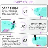 Stitch Gun for Clothes - Handheld Quick Clothing Fixer - Tagging Gun for Clothing, Sewing Kit - Includes 6 Fine Needles, 1000 Black & 1000 White Fasteners (Purple Green)