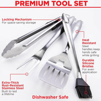 Alpha Grillers Grilling Accessories - Grilling Gifts for Men - BBQ Accessories Grill Tools Set with Spatula, Fork, Brush & Tongs - Outdoor Barbecue Utensils Gifts for Men Dad Him Boyfriend