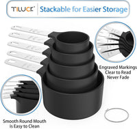 TILUCK Measuring Cups & Spoons Set, Stackable Cups and Spoons, Nesting Measure Cups with Stainless Steel Handle, Kitchen Gadgets for Cooking & Baking (Black)
