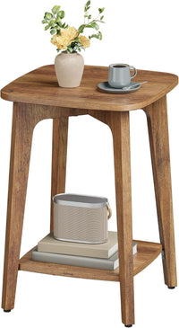 VASAGLE MAEZO Collection - Side Table, 2-Tier Small Square End Table, Nightstand with Tapered Legs, Curved Transitions, for Small Spaces, Living Room, Bedroom, Honey Brown ULET236K01
