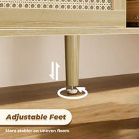 SUPERJARE Boho TV Stand for 65 Inch TV, Entertainment Center with Adjustable Shelf, Rattan TV Console with 2 Cabinets, Media Console, Solid Wood Feet, 4 Cord Holes, for Living Room - Natural, 8782T