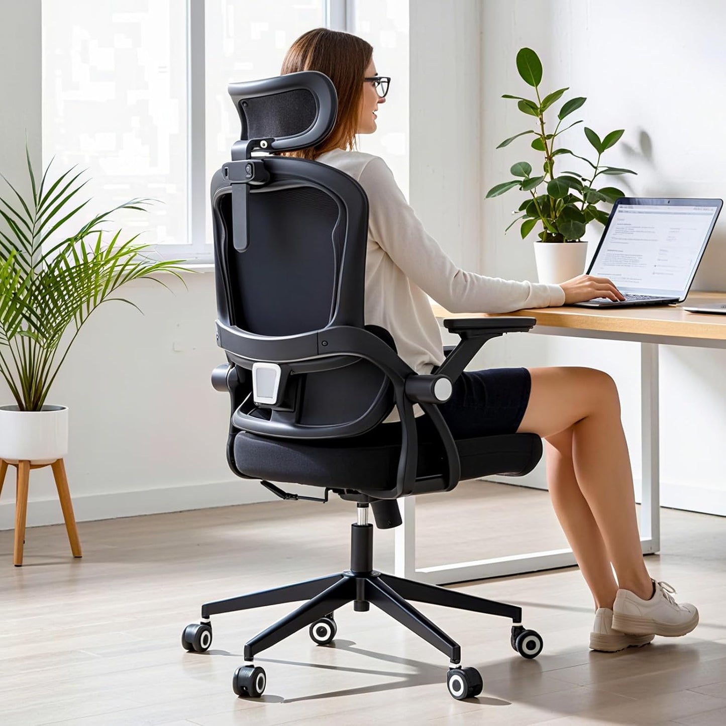 Ergonomic Office Chair - 400LB Comfy Desk Chairs with Adjustable Headrest and Lumbar Back Support, Mesh Computer Chairs with Wheels and Arms for Home Office, Study, Bedroom and Dorm