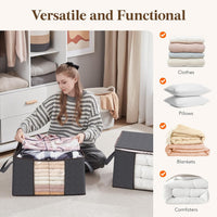 Lifewit 95L Clothes Storage Bags Large Storage Box With Lid Packing Boxes for Moving House With Reinforced Handle Thick Fabric Clear Window for Clothes Duvet Blankets Bedding, 3 Pack, Grey