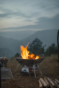 CAMPINGMOON Portable Stainless Steel Campfire Fire Pit Foldable Wood Burning Charcoal Grill for Camping Stove, Outdoor Cooking, Folding BBQ Grill 14-inch with Carry Bag MT-2
