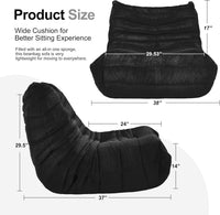 Bean Bag Chairs for Adults Giant Bean Bag Chair Memory Foam BeanBag Chair Bean Bag Sofa with Filler Faux Fur Fireside Beanbags Lazy Sofa for Living Room Bedroom Office (Black Plush, Single)