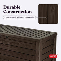 Keter Westwood 150 Gallon Deck Box Organizer, Doubles as 2-Person Bench Seat, Brown – Large Resin Outdoor Storage and Seating with Lockable Lid for Garden, Pool, and Patio