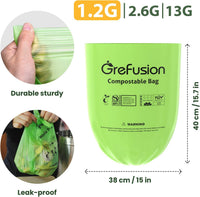 GreFusion Compostable Bags for Kitchen Compost Bin, 1.2 Gallon, 125 Count, Certified by BPI and ASTM, Leakproof and Odor Control