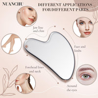 Nuanchu Stainless Steel Gua Sha Facial Tools Metal Guasha Tool for Face Body Jawline Shaper, Double Chin Reducer, Puffiness Reducing, Lymphatic Drainage Massager Skin Care Gift with Pouch