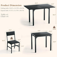 Dining Table Set for 4, Extendable Kitchen Table Cushion Chairs Set of 4, Rectangle Dining Table with Metal Frame & MDF Board, Folding for Small Apartment Saving Space, Black