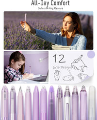 Four Candies Lavender Series Gel Pens, Black & Purple Ink Writing Pens with 0.5 mm Smooth Fine Point, School Office Stationery Supplies Desk Accessories Stocking Stuffers Gifts for Women, Set of 12