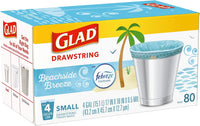 Glad Odorshield Small Drawstring Trash Bags, 4 Gal, Febreze Beachside Breeze, 80 Ct, Pack May Vary