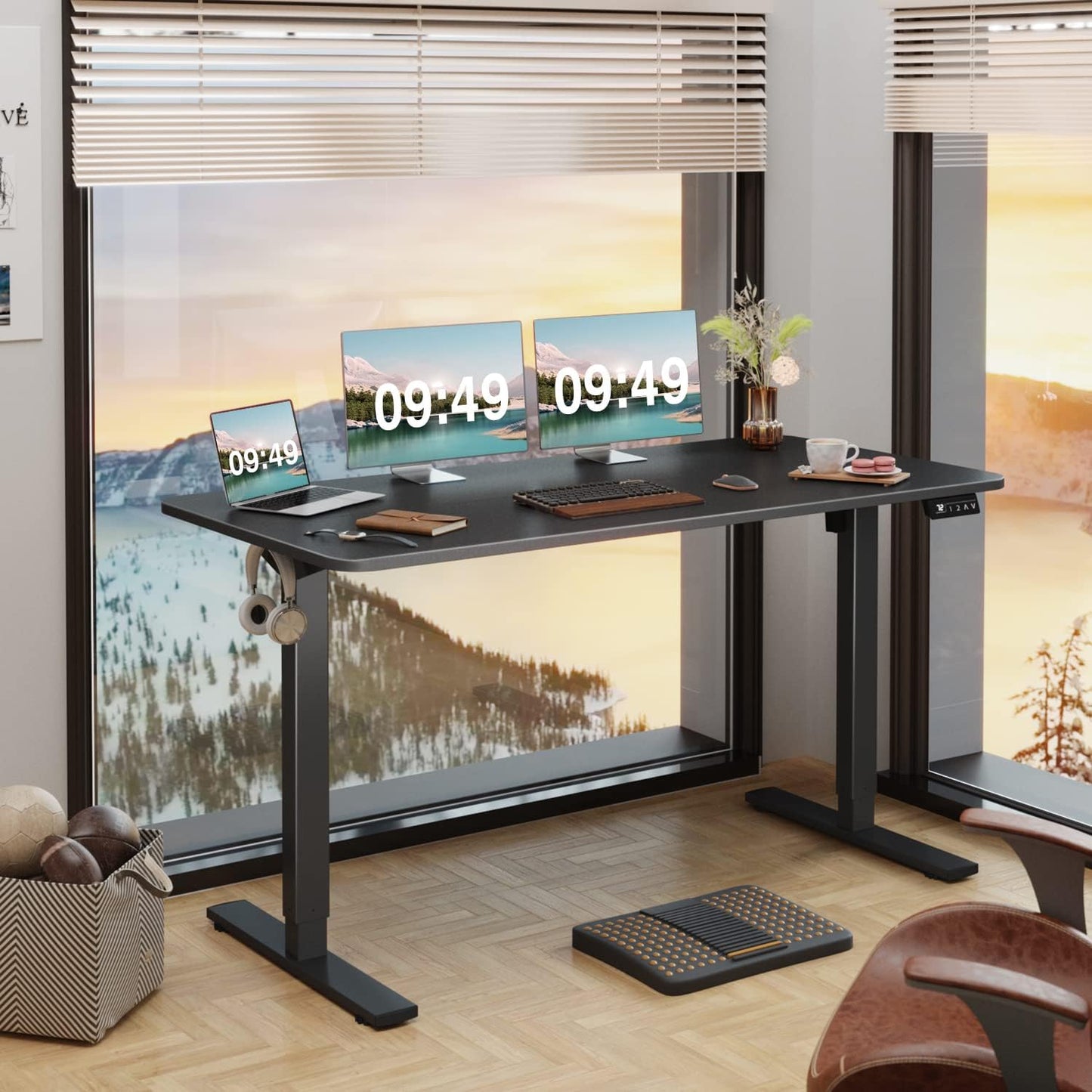 Furmax 55 x 24 Inches Electric Height Adjustable Standing Desk Large Sit Stand Up Desk Home Office Computer Desk Memory Preset with T-Shaped Metal Bracket, Black