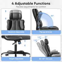 Executive Leather Office Chair, Computer Chair with Thick Cushion & Lumbar Support, Ergonomic Desk Chair with Adjustable Headrest & Armrests,Black