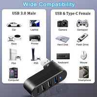 VIENON 4-Port USB 3.0 Hub [90°/180° Degree Rotatable], USB Splitter with PD-in 5W USB C Port, USB Extender for Laptop, Car, iMac, MacBook Air, MacBook Pro, and More