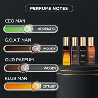 BellaVita Luxury Perfume Gift Set for Men (4 x 20ml) – Perfect Father’s Day Gifts for Dad & Husband | Includes KLUB, OUD, CEO & GOAT | Premium Masculine Woody, Citrusy & Aromatic Fragrances