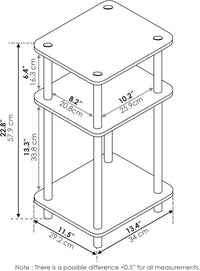 Furinno JUST Side Table, 3-Tier End Table, Open Shelves Night Stand, Bedside Table, Toolless Assembly, for Living Room, Bedroom, Bathroom, Columbia Walnut