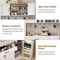 ONBRILL 71" Pantry Cabinet, Kitchen Pantry Storage Cabinet with LED Light & Outlet, Kitchen Hutch with Microwave Shelf & 6 Hooks, Door Shelves & Drawer & Adjustable Shelves, for Dining Room