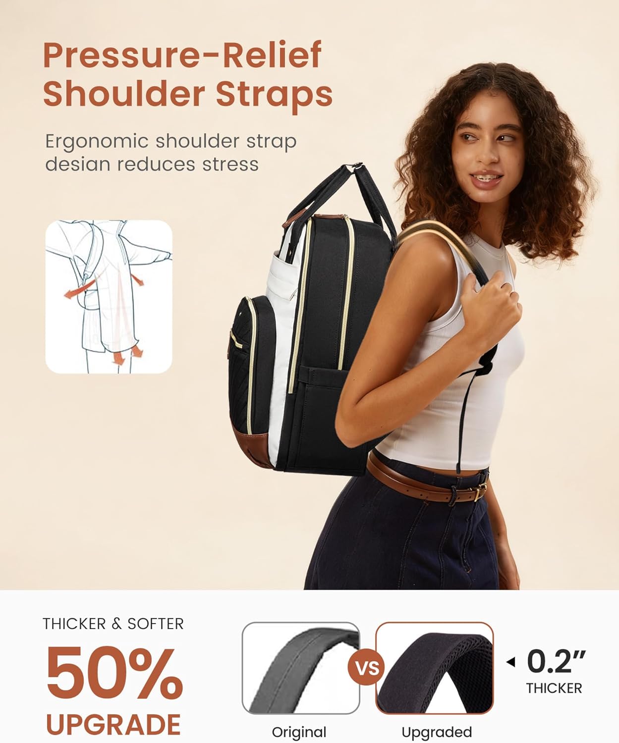 LOVEVOOK Backpack for Women, Fits 15.6 Inch Laptop Bag, School Backpacks, Fashion Travel Work Anti-theft Bag, Business Computer Waterproof College Backpack Purse, Beige-Black-Brown