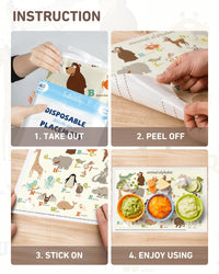 Babebay Disposable Stick-on Placemats 40 Pack for Baby & Kids & Toddler, Sticky Placemats Restaurant Table Mats 12" x 18" (Animal Alphabet)
