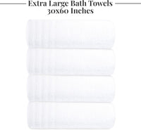 Tens Towels Pack of 4 Extra Large Bath Towels 30 x 60 Inches, 100% Cotton, Larger & Lighter Weight, Quicker to Dry, Super Soft and Absorbent, Perfect for Bathroom, White